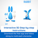 Blue rabbit mold with step-by-step instructions and app download information on a white background