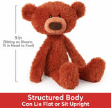 Pumpkin Pie Toothpick Bear, 15 In with measurements on a white background
