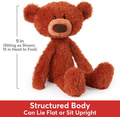Pumpkin Pie Toothpick Bear, 15 In with measurements on a white background