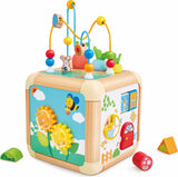 Colorful children's Green Thumbs Activity Cube with various educational elements on a white background