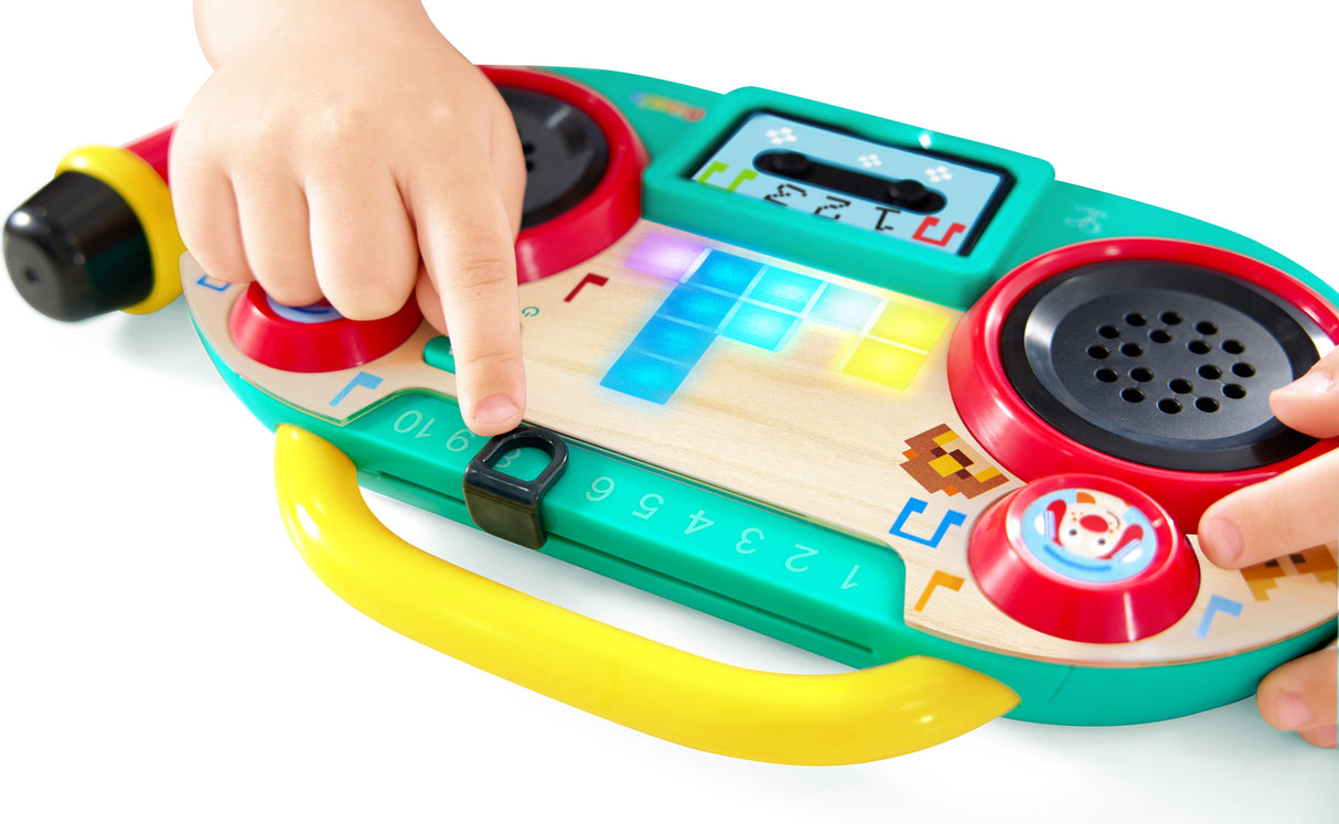 Children's toy Sing-Along Pixel Boombox (Pixelz) with colorful buttons and a digital display on a white background