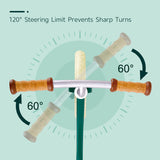 Children's Learn To Ride Balance Bike, Green with steering limit mechanism on a light green background