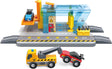 Toy Repair & Wash Station set with crane, truck, and building blocks on a white background