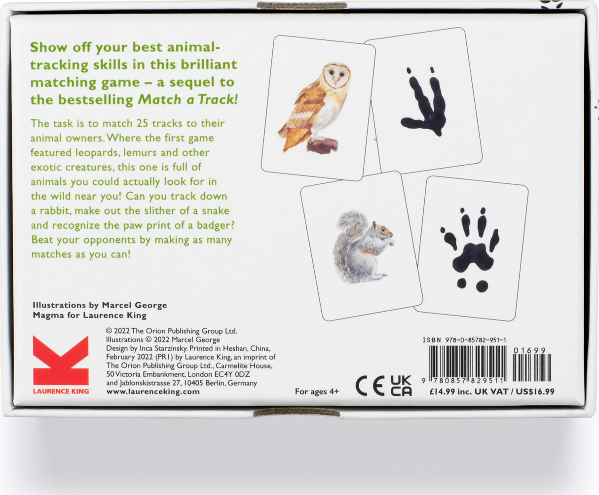 Match a Track Near You: Match 25 Animals to Their Paw Prints packaging with animal illustrations and text on a white background