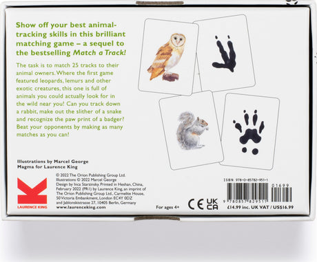 Match a Track Near You: Match 25 Animals to Their Paw Prints packaging with animal illustrations and text on a white background