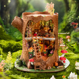 Fairytale Tree House DIY Miniature House with miniature furniture and decorations in a forest setting