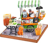 Aromatic Coffee Cart DIY Miniature House with coffee-making equipment and accessories on a model street scene.