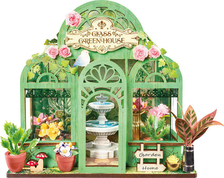 Green Fountain Garden, Super Mini Houses with plants and flowers on a white background