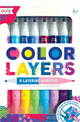 Packaging of Ooly Color Layers layering markers with colorful design and text.
