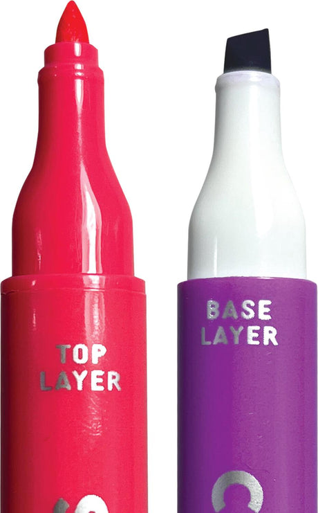 Color Layers Double-Ended Layering Marker with  label 'Top Layer' and 'Base Layer' on a white background