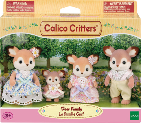 Calico Critters deer family toy set in packaging with 'Epoch' branding.