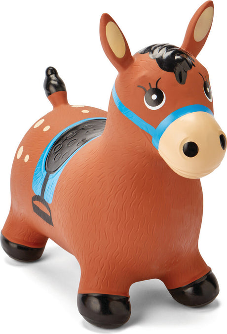 Gallop & Go Pony with a blue bridle on a white background