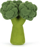 Rear view of a green plush toy Amuseables Broccoli on a white background 