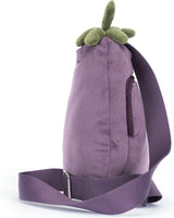 A purple Amuseables Aubergine Bum Bag with a green plush top resembling an eggplant, shown on a white background.