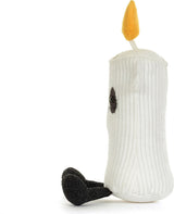 A white ribbed plush Amuseables Flickerty Candle toy with a yellow flame, black embroidered eye, and black feet, photographed on a clean white background.