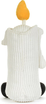 A plush Amuseables Flickerty Candle toy with a white ribbed body, a yellow-orange flame on top, and small black feet, shown against a plain white background.