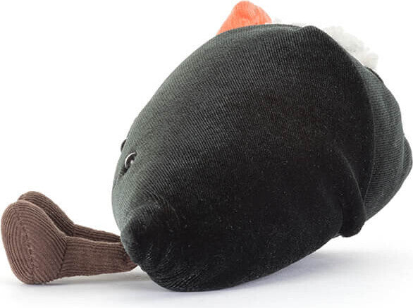 A plush Amuseables Comeroi Temaki toy featuring a black textured body, and brown feet photographed on a white background.