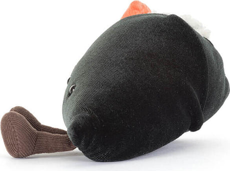A plush Amuseables Comeroi Temaki toy featuring a black textured body, and brown feet photographed on a white background.
