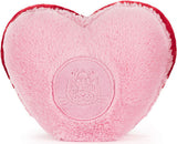 Rear view of a Amuseables Colette Pink Heart Macaron pink plush toy with a brand logo on a white background