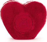 Rear view of a Amuseables Arlette Red Heart Macaron plush toy with a brand logo on a white background