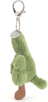 Amuseables Siofra Shamrock Bag Charm featuring a soft green plush shamrock with a brown feet and a silver metal clasp for easy attachment to bags or keys.