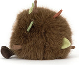 A brown fuzzy Amuseables Mulshi Woodland Floor plush toy with small leaf and stem accents in green, brown, and orange, photographed on a clean white background.