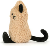 A beige plush Amuseables Peanut Cat Outfit toy with black ears, paws, and tail, shown from the side on a white background.