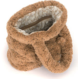 A plush, fuzzy brown Bartholomew Bear Handbag with a zippered interior and a patterned lining, shown on a plain white background.