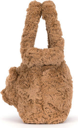 A brown fuzzy faux-fur Bartholomew Bear Handbag  shown against a plain white background.