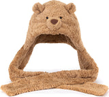 A plush Bartholomew Bear Bundlesnug ear warmer hat with a matching long scarf, made from soft brown faux fur, shown on a plain white background.