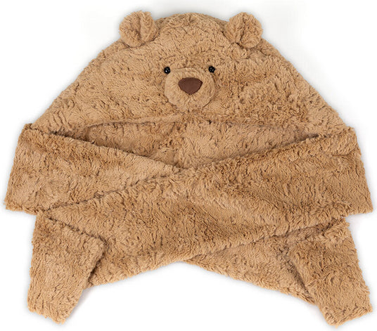A plush Bartholomew Bear Bundlesnug featuring embroidered eyes, nose, and ears, shown on a plain white background.