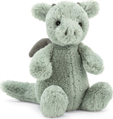 Soft and cuddly Bashful Dragon Small plush toy in a pale green color, featuring black eyes, small wings, and a friendly, huggable design perfect for toddlers and children.