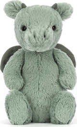 Soft green plush Bashful Dragon Small with small horns, wings, and a friendly face, perfect as a cuddly stuffed animal for toddlers and young children.