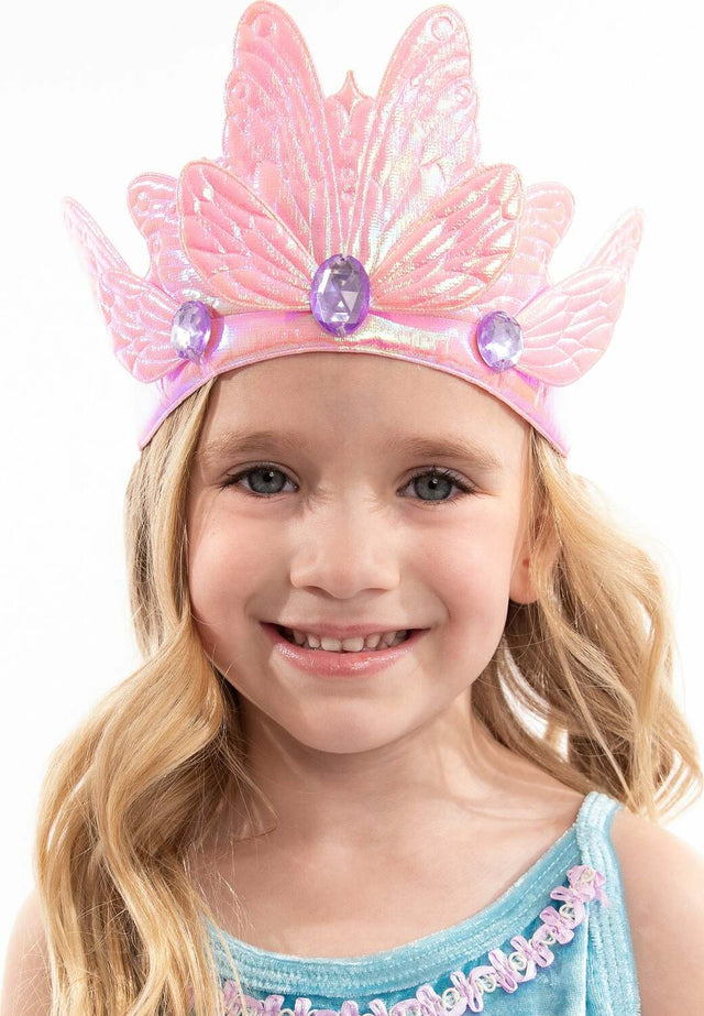 Child wearing a Pink Butterfly Soft Crown - Ages 3+ on a white background