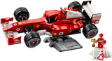 Toy LEGO Icons: Ferrari F2004 & Michael Schumacher with a driver figure on a white background