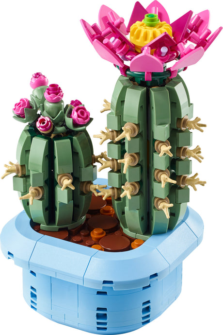 LEGO cactus with flowers on a white background