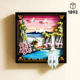 LEGO ART: Japanese Cherry Blossom Landscape decorative wall art with a mountain and cherry blossom design.