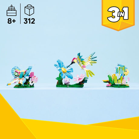 LEGO set of Creator: Wild Animals: Colorful Hummingbird on a blue background, featuring the LEGO logo and '3 in 1' label.