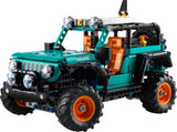 Toy LEGO Technic: Jeep® Wrangler Rubicon SUV model made of interlocking bricks on a white background