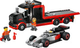 LEGO City Formula 1: F1® Display Truck with Audi F1® Race Car set with truck, race car, and figures on a white background