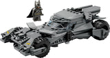 Toy model of the LEGO Super Heroes DC: Batman v Superman™ Batmobile™ set with Batman figure on a white background