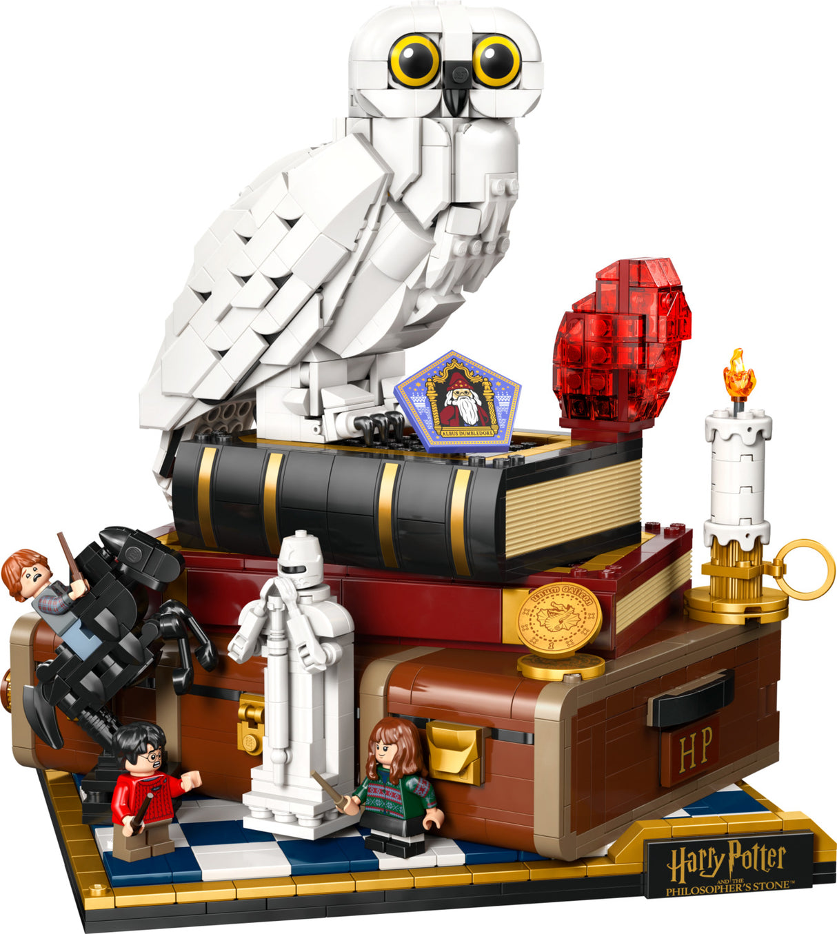 LEGO Harry Potter: Sorcerer's Stone – Collectors' Edition set with Hedwig the owl, books, and characters on a white background