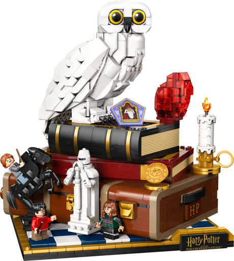 LEGO Harry Potter: Sorcerer's Stone – Collectors' Edition set with Hedwig the owl, books, and characters on a white background