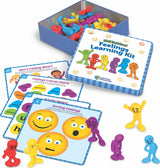Feelings Learning Kit with colorful figurines and educational cards on a white background