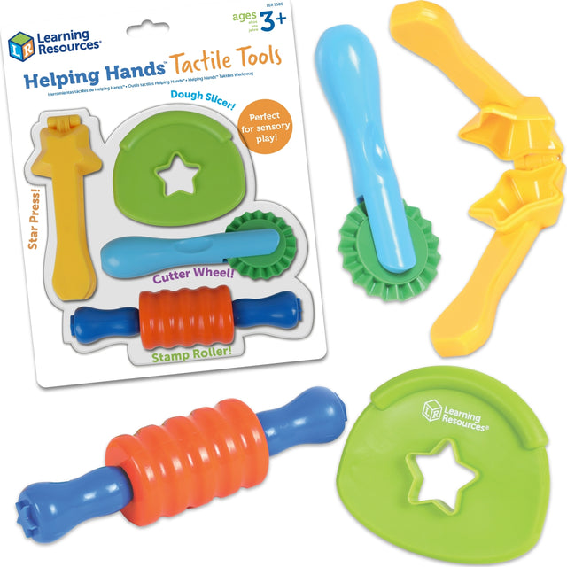 Learning Resources Helping Hands Tactile Tools set with packaging on a white background