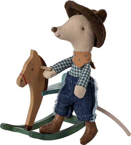 Cowboy mouse on rocking horse, Little brother