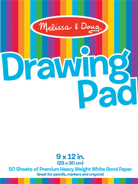 Drawing pad with colorful stripes and Melissa & Doug logo on a white background