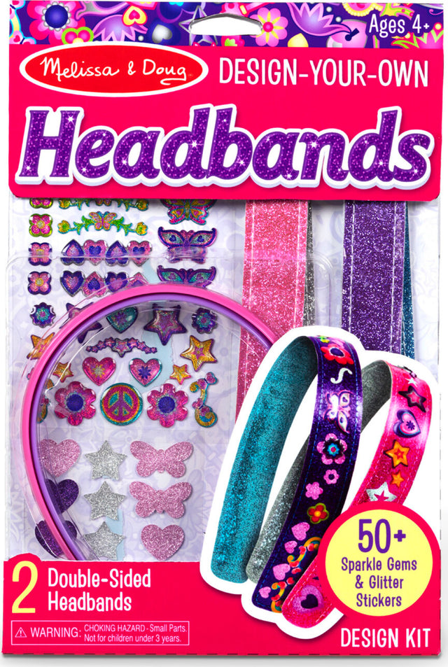 Melissa & Doug Design-Your-Own Headbands kit packaging with headbands and accessories.