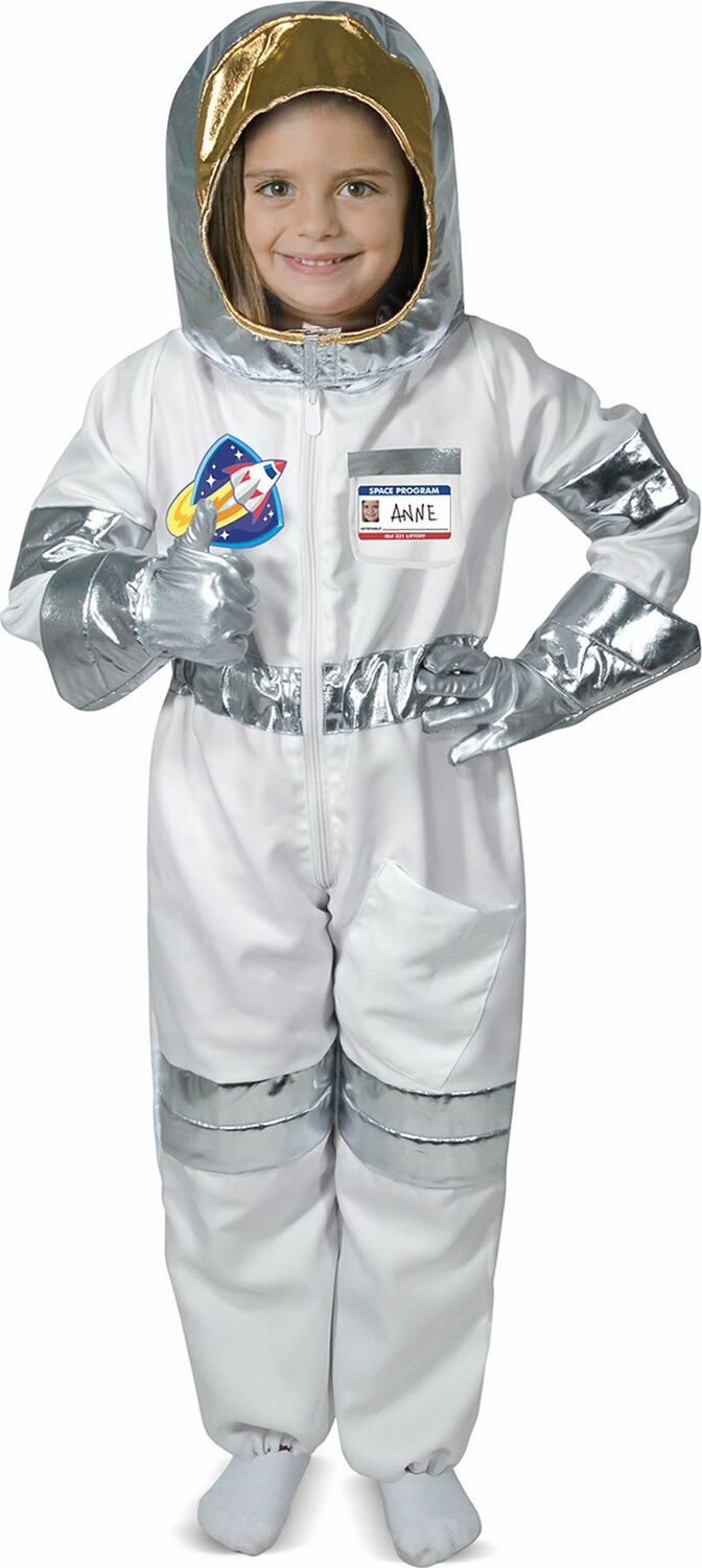 Child wearing an Astronaut Role Play Costume Set with a white background