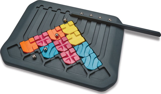 Colorful Marble Circuit puzzle toy  on a black base